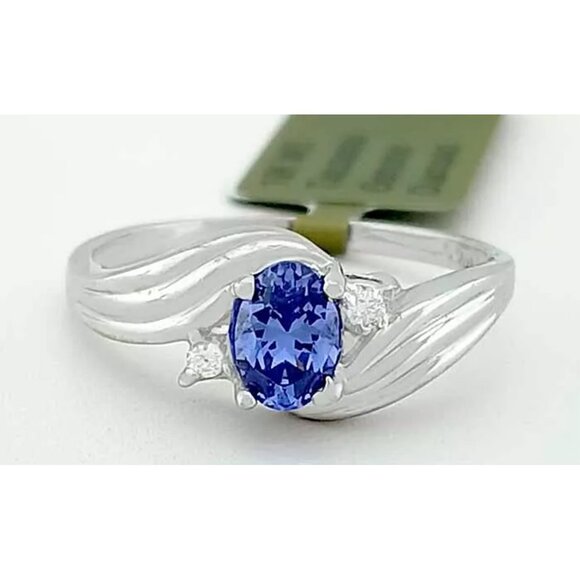 Created 0.68 Cts Tanzanite & Genuine Diamonds Ring 10k White Gold